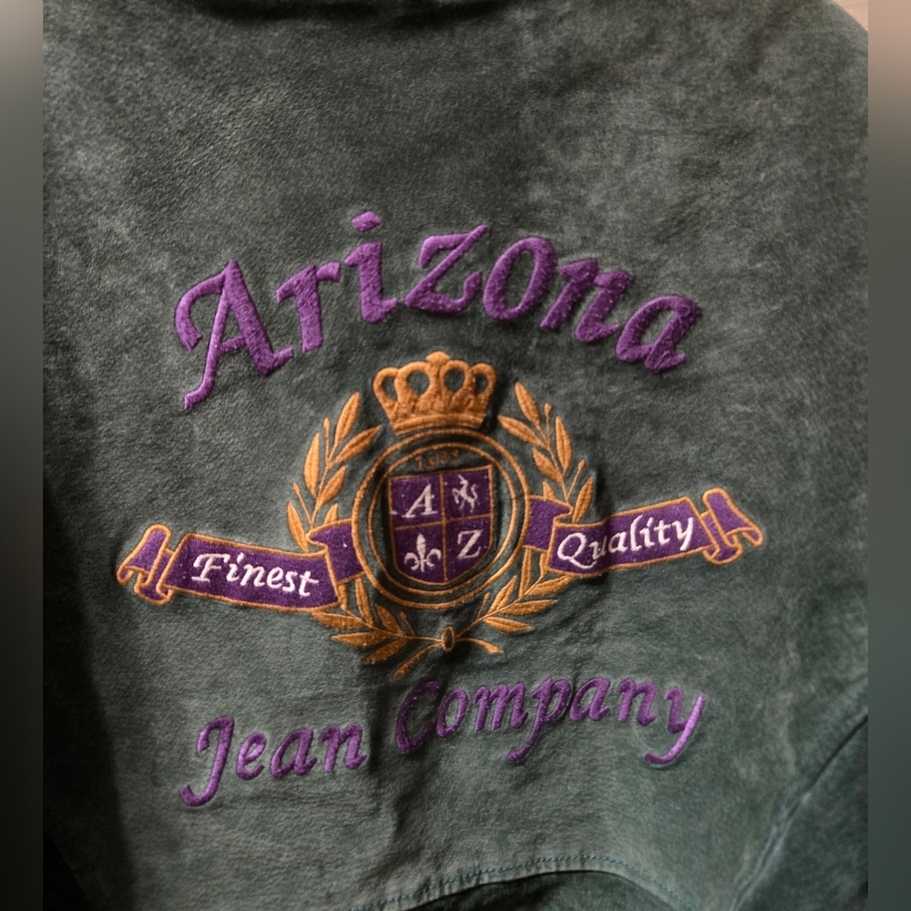 Arizona Jean Company Vintage Genuine Leather Quilted Arm Trucker Jacket GUC - Picture 2 of 9